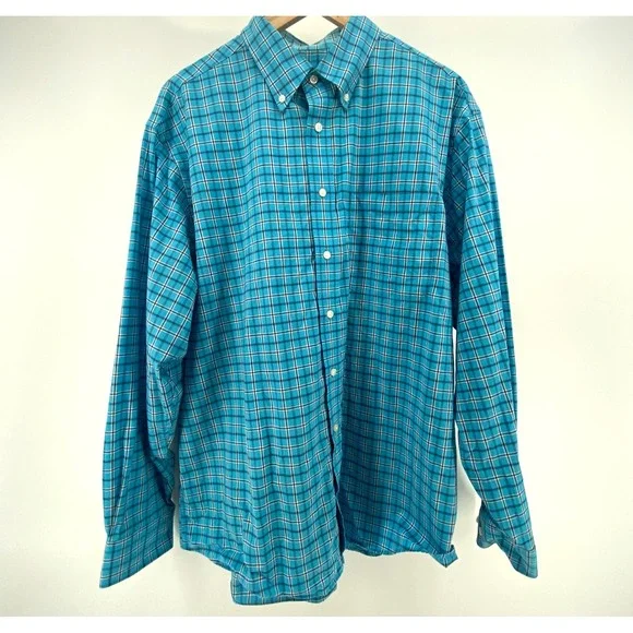 Jos A Bank Shirt Mens XL Teal Blue Black Plaid Long Sleeve Button Down Dress - Picture 3 of 5